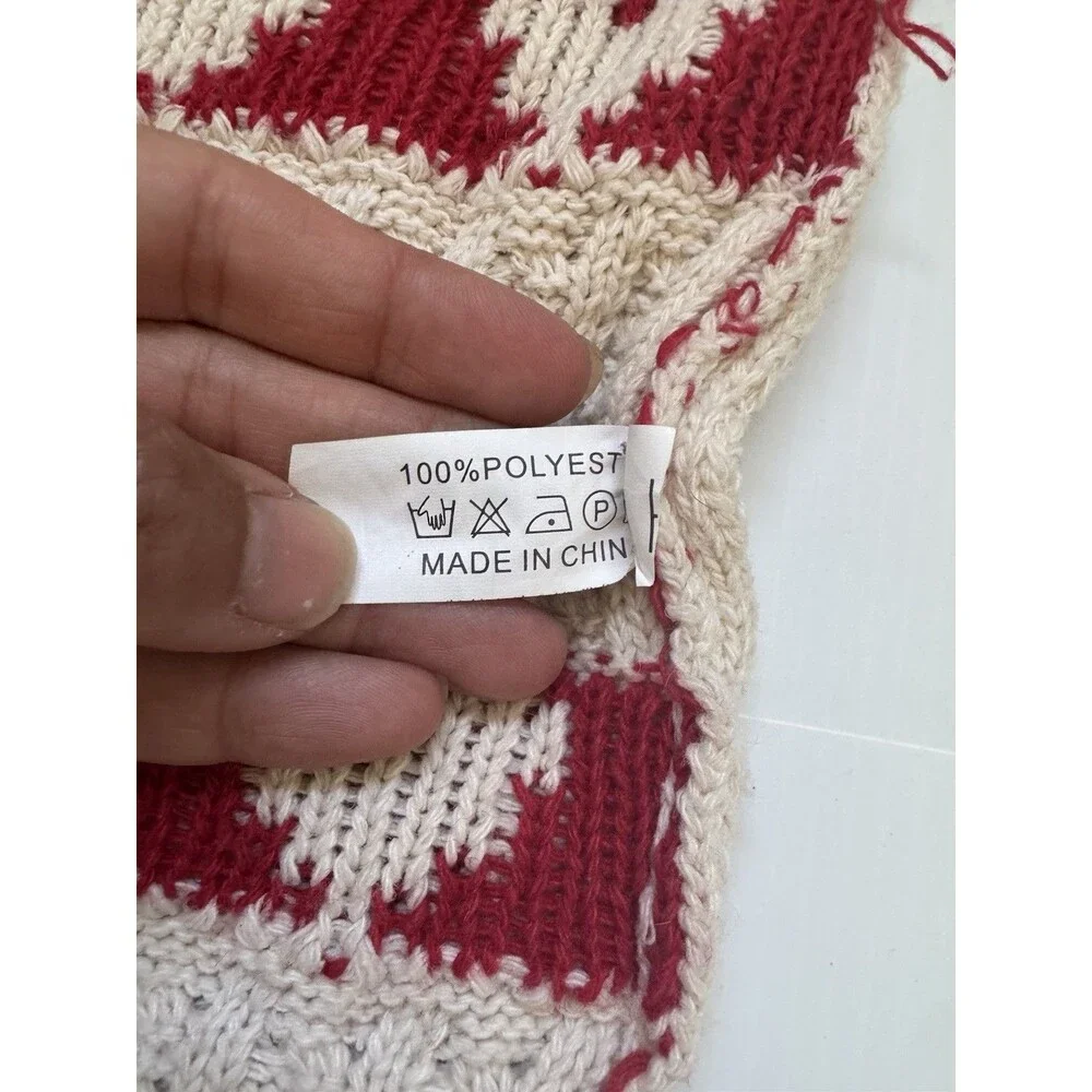 Heart Pattern Knit Tote Bag Cream Red Hearts Shoulder Bag  Casual